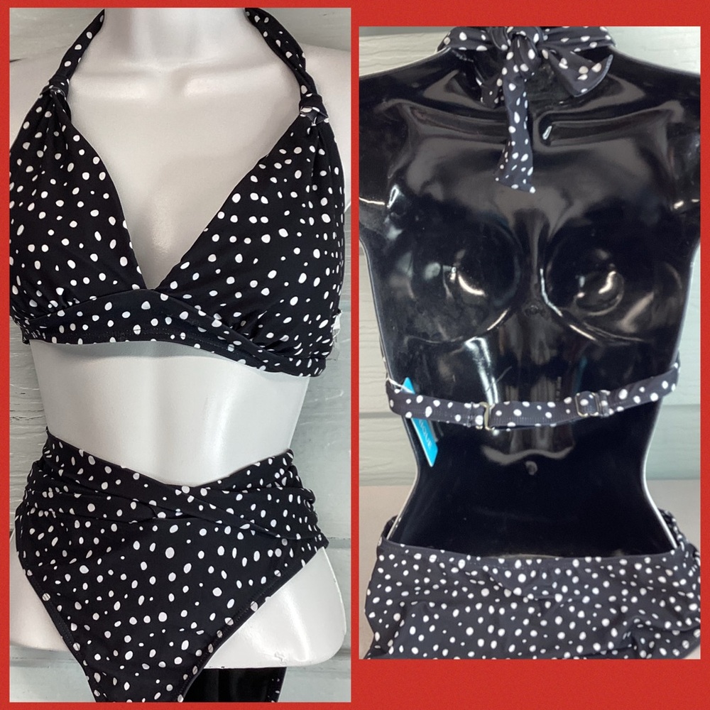 Women’s Black Polka Dot Halter Bikini Set.49 - Picture 6 of 8